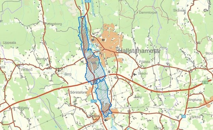 Karta över Hallstahammars vattenskyddsområde