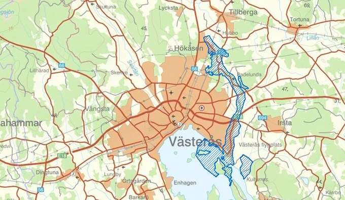 Karta över vattenskyddsområden i Västerås